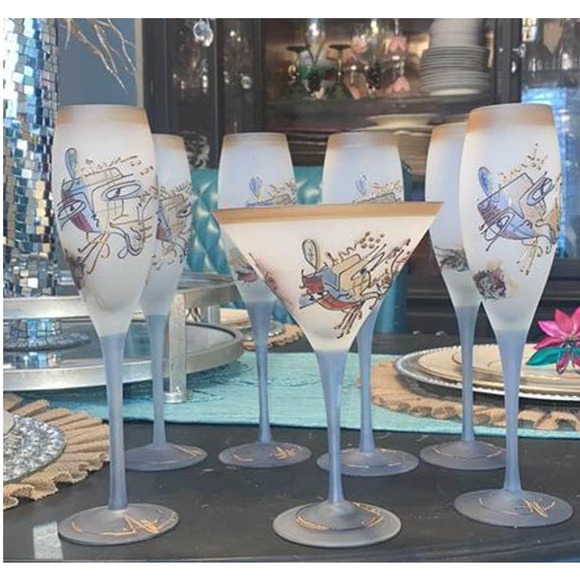 unbranded Other - Wine Champagne Flute Martini Glasses Mardi Gras Jazz Design Hand painted